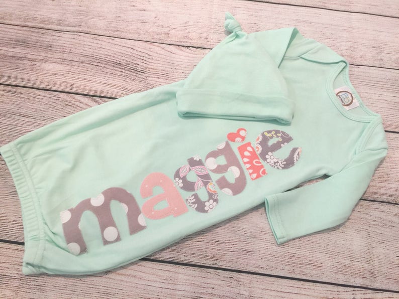 mint green baby gift Coming home outfit girl newborn girl outfit name gown girl girl baby gift