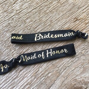 Black bridesmaid hairties// will you be my bridesmaid// maid of honor hairtie//bridesmaid ponytail holder image 4