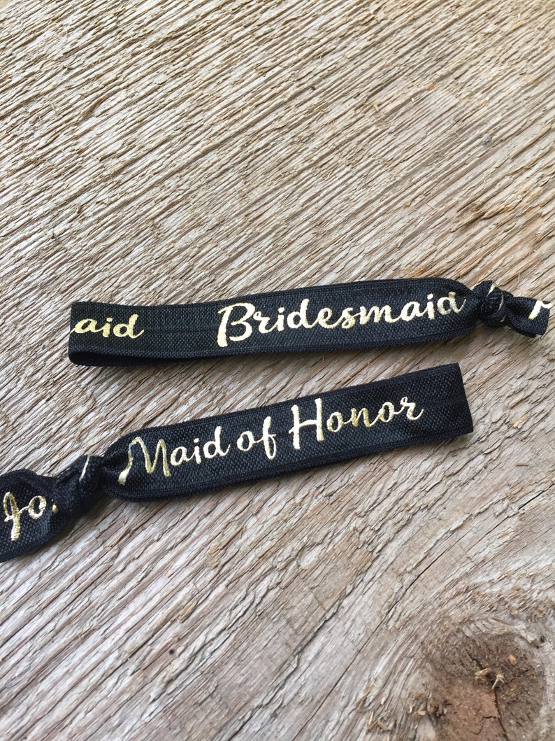 Black bridesmaid hairties// will you be my bridesmaid// maid of honor hairtie//bridesmaid ponytail holder image 4