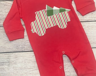 Christmas Romper for boy, boy Christmas outfit, Christmas truck romper