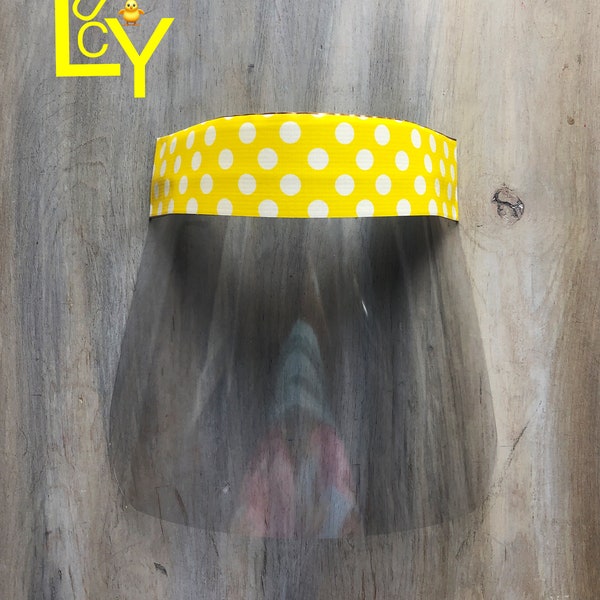 Face Shield Full Face Protection  Yellow Polka Dots, Made in USA, Adults and Kids Sizes