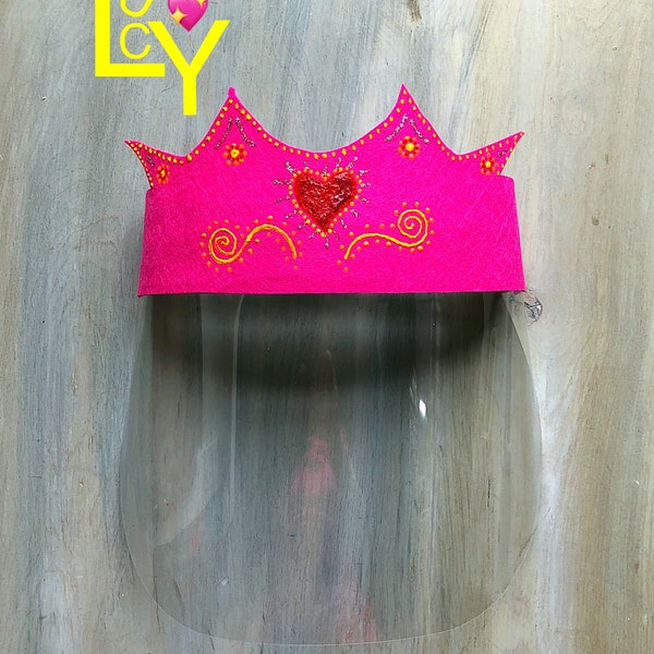 Face Shield, PPE, Full Face Protection, Clear PET Visor 8 mil, Full face Shield, Pink Princess Crown
