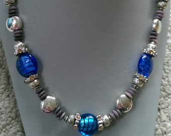 Glass Striped Blues Necklace