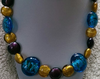 Blue with Brown Specks Lampwork Necklace