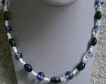 Blue Swirl Beaded Necklace