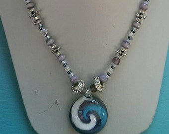 Blue and White Swirl Pendant Necklace