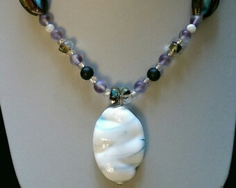 White and Blue Swirl Pendant Necklace