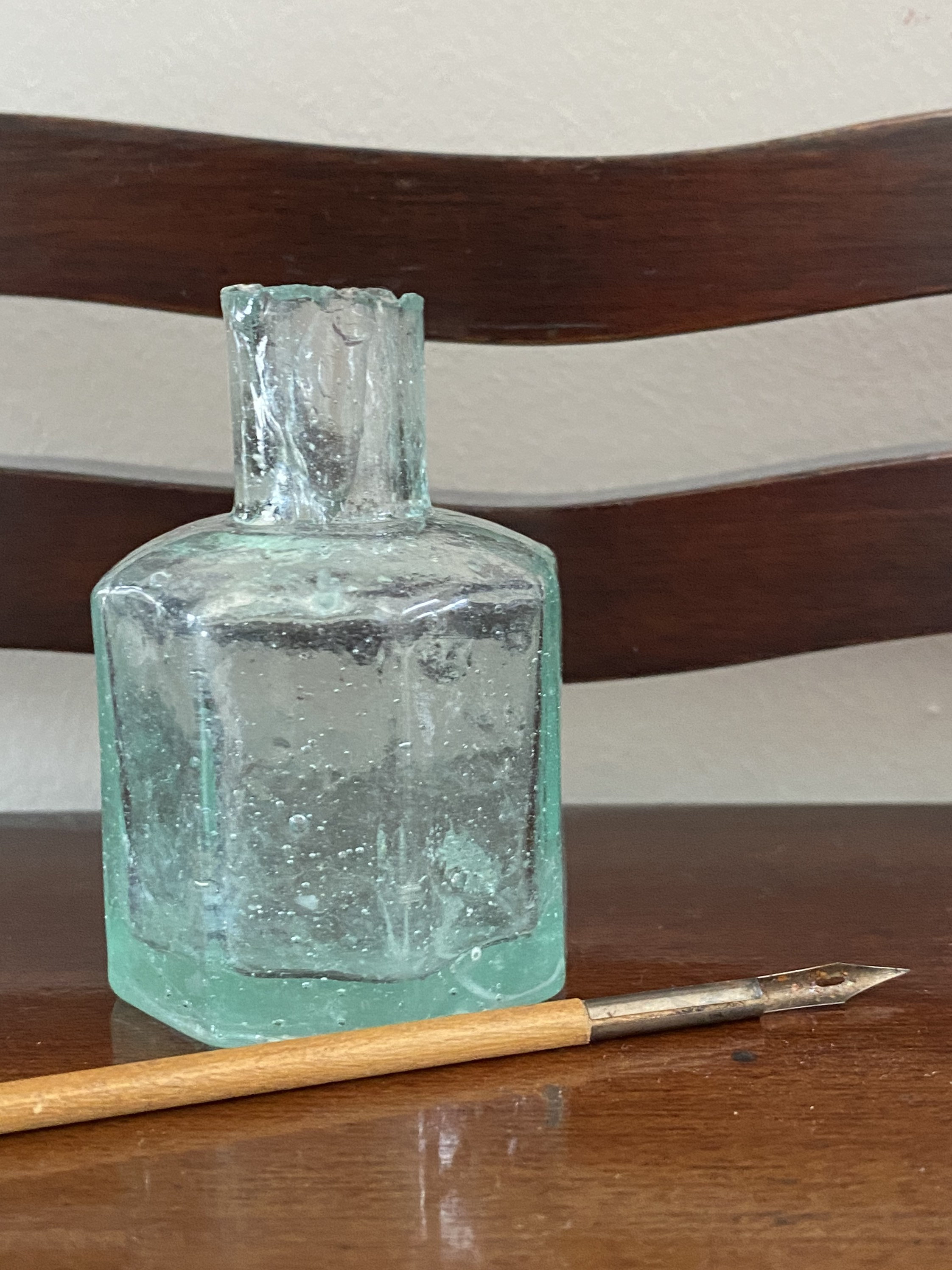 Antique glass ink bottle aqua green eight sided or octagon Etsy
