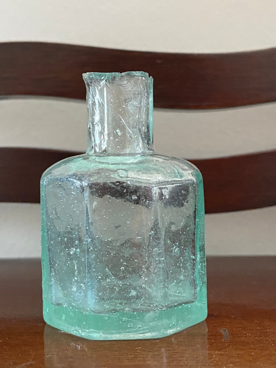 Antique glass ink bottle aqua green eight sided or octagon Etsy