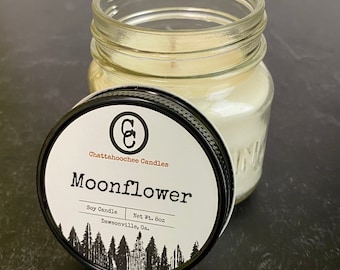 Moonflower Scented Mason Jar Soy Candle, Handmade Soy Candles, Apothecary Jar, Clean Burning Candles, Non Toxic, Spring Scents, 8oz