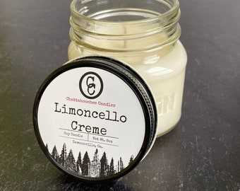 Limoncello Creme- Mason Jar Scented Soy Candles | Limoncello | Lemon Scented | Citrus | Bathroom or Bedroom Candle | 8oz