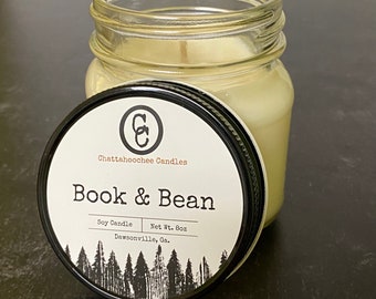 Book & Bean- Scented Soy Candle | Mason Jar Candle | Country Style Candle | Reading Nook Candle | Coffee and Books | Book Candles | 8oz