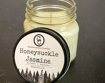 Honeysuckle Jasmine- Mason Jar Soy Candle / Southern Floral Candles / Floral Candles / Mom Gift / Grandma Gift / 8oz