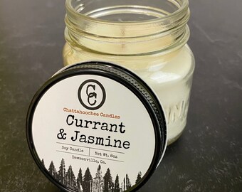 Currant & Jasmine Scented Mason Jar Soy Candle, Handmade Soy Candles, Mason Jar, Clean Burning Candles, Non Toxic, Spring Scents, 8oz