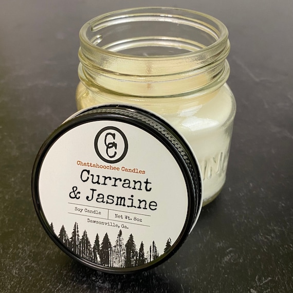 Currant & Jasmine Scented Mason Jar Soy Candle, 8oz