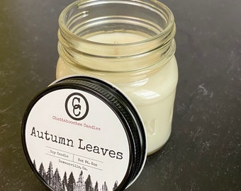 Autumn Leaves- Mason Jar Soy Candle, Fall Candles, Gifts for Him, Fall Decor, Gifts for Her, Housewarming Gift, Candles for Mom, 8oz