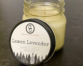 Lemon Lavender- Scented Soy Candle | Mason Jar Candle | Country Style Candle | Reading Nook Candle | 8oz