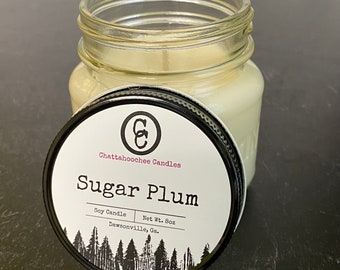 Sugar Plum- Mason Jar Soy Candle, Christmas Candle, Festive Candles, Holiday Candles, Sugar Plum Fairy, Fruit and Spice Candles, 8oz