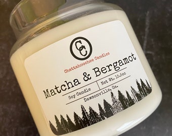 Matcha & Bergamot- 3 Wick Scented Soy Candle / Tea Lovers Candle / Citrus Candles / Herbal Candles / Coffee Table Candles / 15.5oz