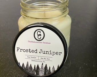 Frosted Juniper | Mason Jar Soy Candle, Christmas Candles, Large Candle, Winter Scents, Cozy Candles, Holiday Candles | 8oz