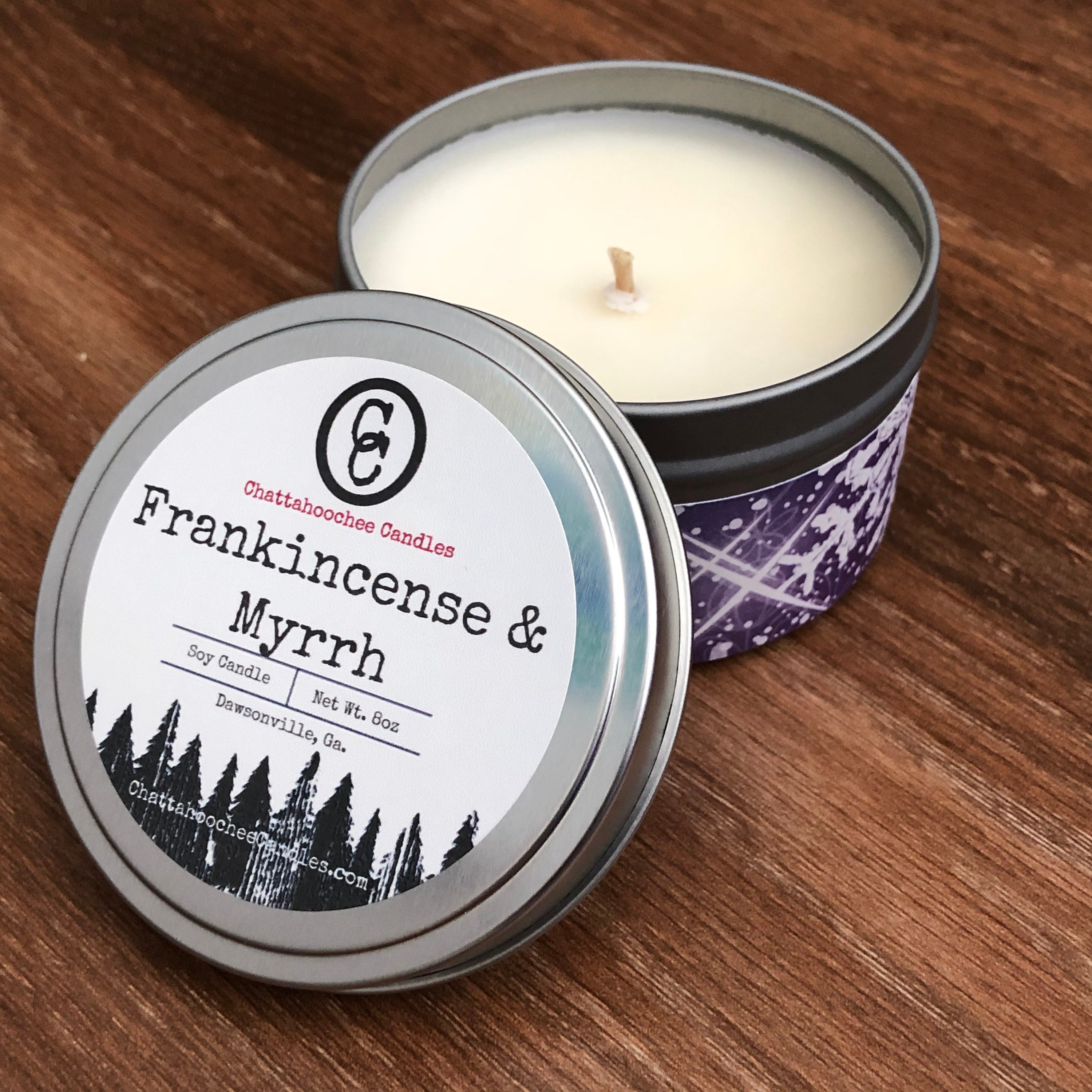 Frankincense and Myrrh Scented Soy Candle 8oz Travel Tin