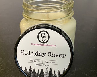 Holiday Cheer- Mason Jar Soy Candle, Handmade, Christmas Candles, Holiday Candles, Citrus and Spice, Harvest Candle, 8oz