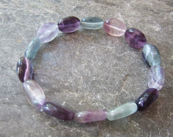 Bracelet Beaded Purple Rainbow Fluorite Sterling Dumortierite Blue Iolite