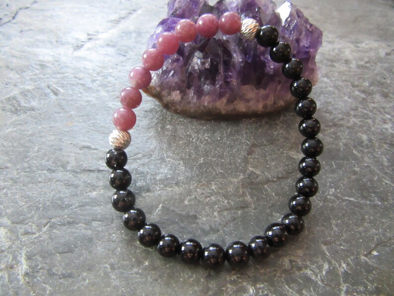 Stretch bracelet silver sterling 925 beads 6mm The lepidolite and tourmaline bracelet 6mm 2 genuine stones Reiki infused