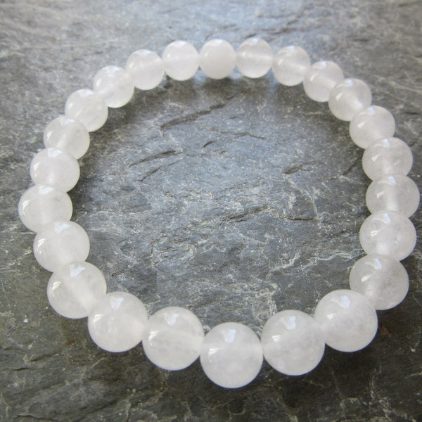 The pure white jade bracelet! Stretch bracelet in natural white jade 8mm Reiki infused