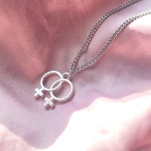 Stainless Steel Double Venus Lesbian Necklace / Thin Stainless Cuban Chain / lesbian queer gay girl power lgbt female subtle pride jewelry