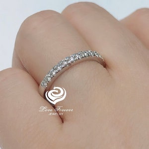 Diamond Band 14k White Gold, Half Eternity Diamond Band, Diamond Wedding Band, Diamond Stackable Matching Band, Anniversary Band