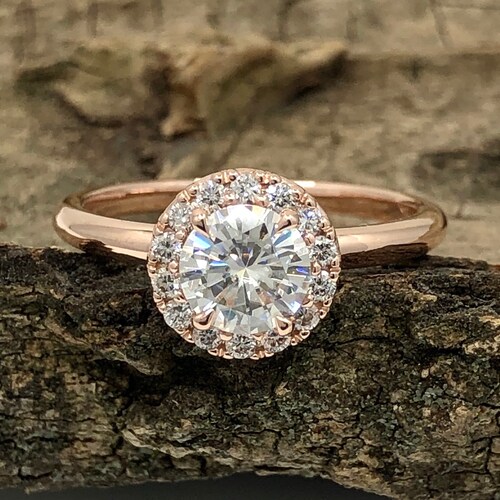 Round Cut Engagement Ring 14k Gold Forever One Moissanite Etsy