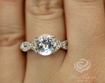 14k White Gold Aquamarine Ring Engagement Ring 8mm/1.65 Carats Round Cut Aquamarine Diamond Ring Solitaire Ring Anniversary Ring