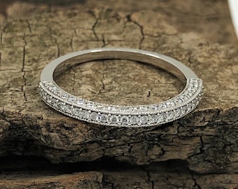 0.36 CT 3 Sided Pave Wedding Band In 14k Gold , Pave Bridal Band , White Gold Wedding Band, Stackable Wedding Band, Channel Set Band