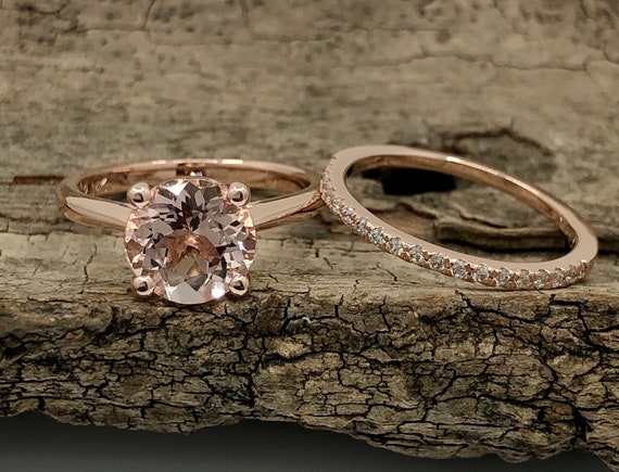 14k Rose Gold Bridal Set Wedding Set 8mm 1 70 Carats Round Cut Etsy