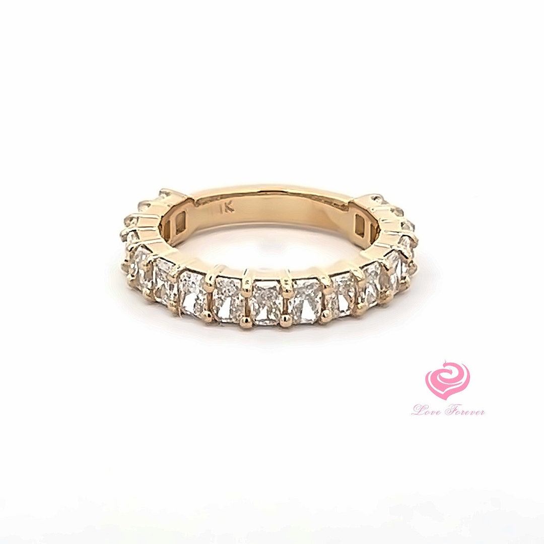 1.85 Carats Radiant Cut Lab Grown Diamond Wedding Band 14k Yellow Gold ...