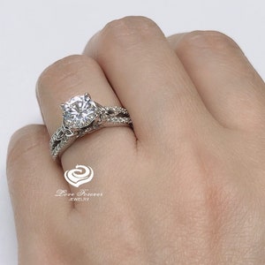 1.25 CT Round Cut Engagement Ring 14k White Gold, Forever One Moissanite Engagement Ring, Simulated Diamond Wedding Ring, Anniversary Ring