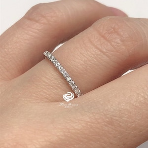 14kt Solid Gold Thin Diamond Micropave Matching Band 0.15cts Diamond Matching Wedding Band Dainty Pave Ring image 3