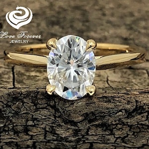 Forever One 1.50 CT Oval Engagement Wedding Ring, Solid Yellow 14k Gold Bridal ,Dainty Oval Ring, D-F Color Moissanite Oval Engagement Ring