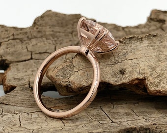 Solitaire Ring 14k Rose Gold, Cushion Cut Engagement Ring, Morganite Engagement Ring, 9mm Cushion Cut Morganite Anniversary Ring
