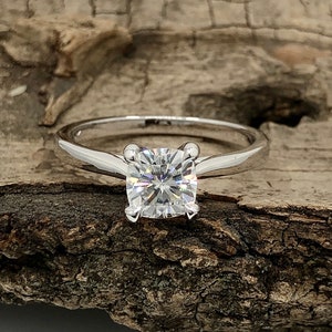 1 CT Cushion Engagement Ring 14k White Gold, Forever One Moissanite Engagement Ring, Simulated Diamond Wedding Ring, Anniversary Ring