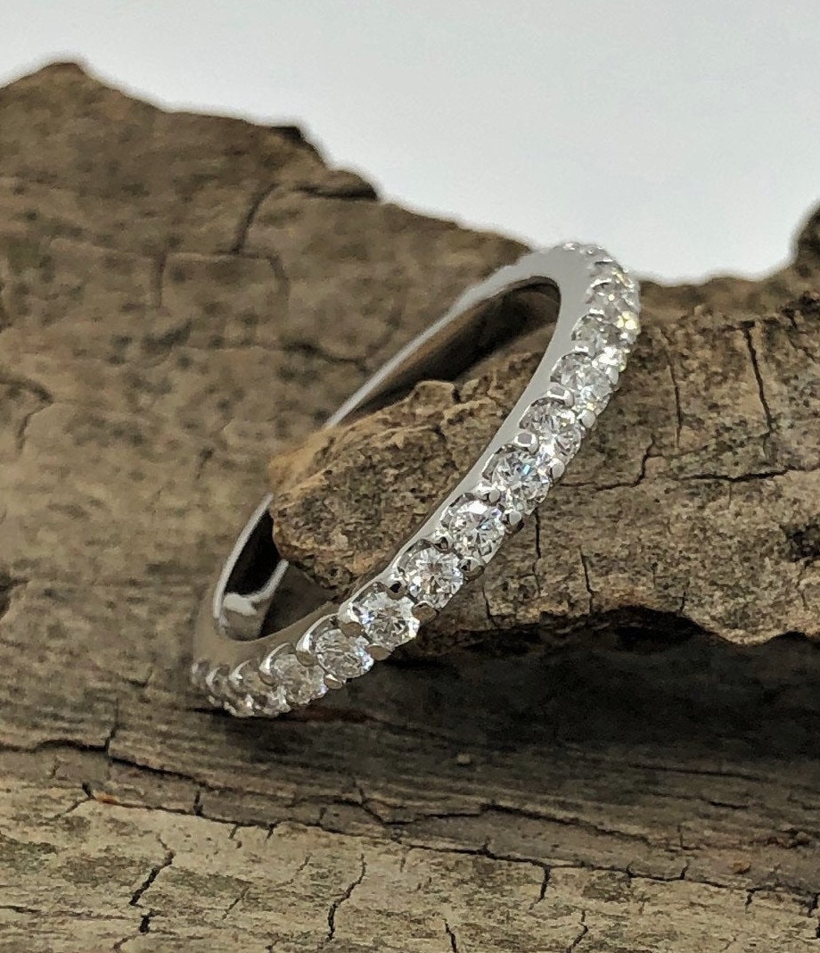 White Gold Wedding Band Half Eternity Wedding Band in 14k Etsy