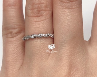 Diamond Band 14k White Gold, Diamond Ring, Half Eternity Infinity Twisted Diamond Band, Bridal Band, Anniversary Band, Swirl Wedding Band