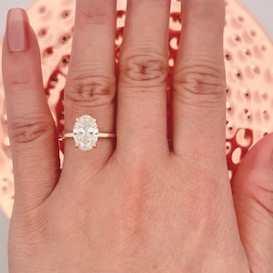 2 Carats Oval Lab Grown Diamond IGI Certified 14k Yellow Gold Engagement Ring hidden Halo Diamond Ring Oval Wedding Ring Hidden Halo Ring