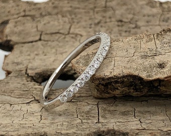 Diamond Band 14k White Gold, Stackable Band Diamond Ring, Diamond Half Eternity Wedding Band, Stackable Wedding Band, Half Diamond Band