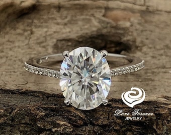Oval Cut Engagement Ring, Oval Moissanite Engagement Ring, 3 CT Forever One Engagement Ring 14k White Gold, Simulated Diamond Wedding Ring