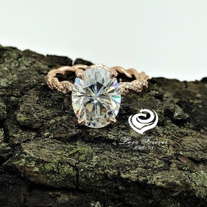 2cts or 3cts Moissanite Ring Diamond Ring Certified 9x7mm or 10x8mm Oval Cut Forever One G-H Color Moissanite 14k Rose Gold Engagement Ring