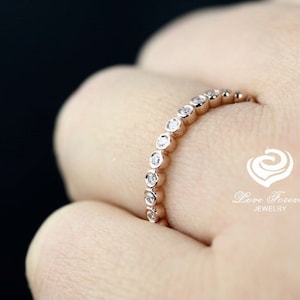 Bezel Stackable Set in 14k Gold, Bezel Wedding Band, 3/4 Bezel Stacking Bands, Scalloped Stacking Band, Diamond Stackable Bands