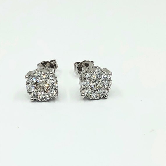 14k White Gold Diamond Earring Round Brilliant Cut Solitaire Halo Stud Earring 0.77 Carats Natural Diamonds (Screw Post & Back)