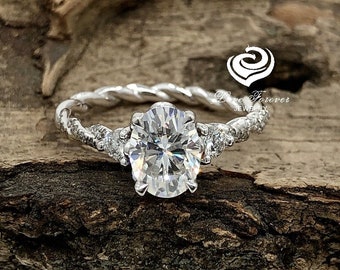 1.50ct Oval Moissanite Engagement Ring 14k White Gold, Forever One Moissanite Ring, Simulated Diamond Wedding Ring, Anniversary Ring